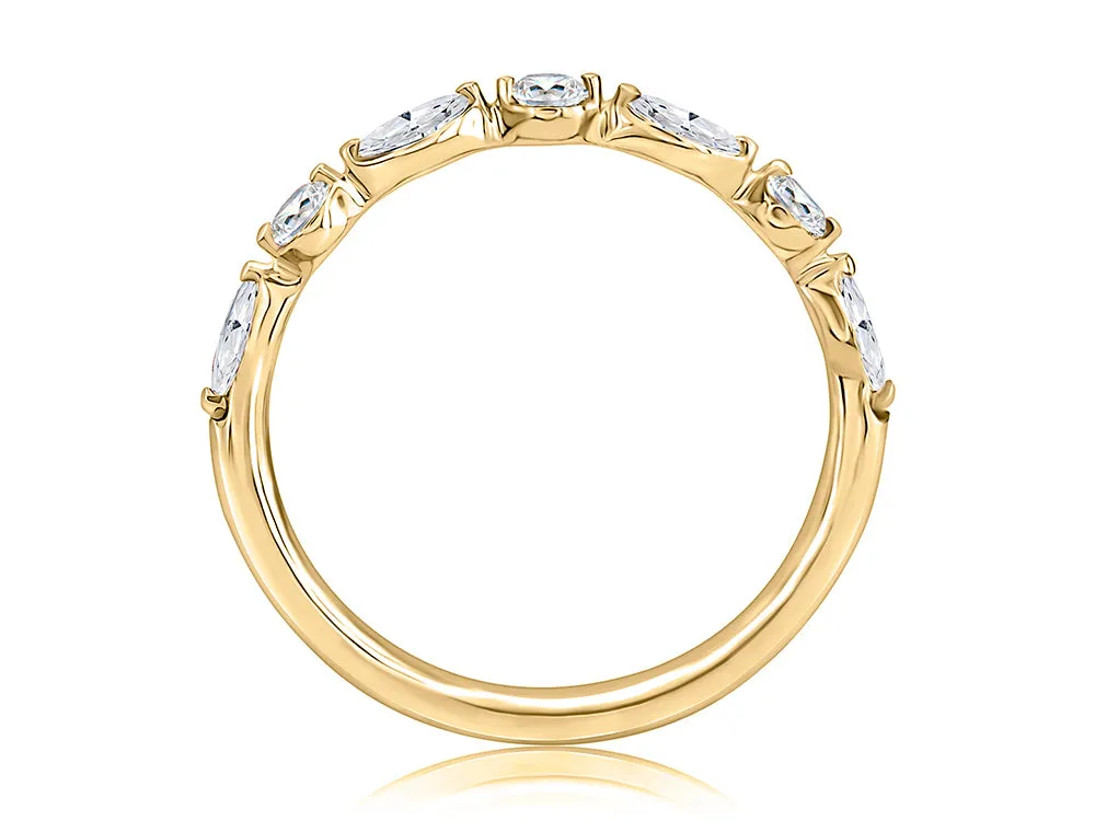 0.43ctw Delicate Halfway Alternating Round and Marquise Diamond Wedding Band