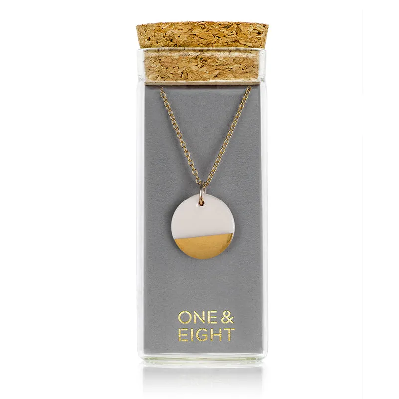 1 & 8 Porcelain Disc Gold Dipped Necklace