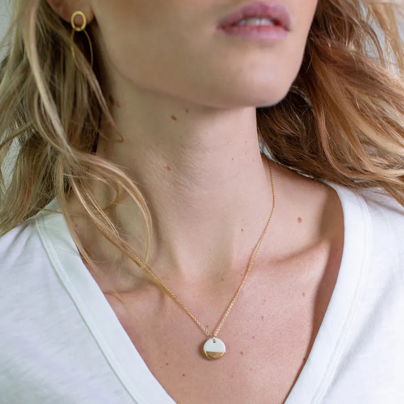 1 & 8 Porcelain Disc Gold Dipped Necklace