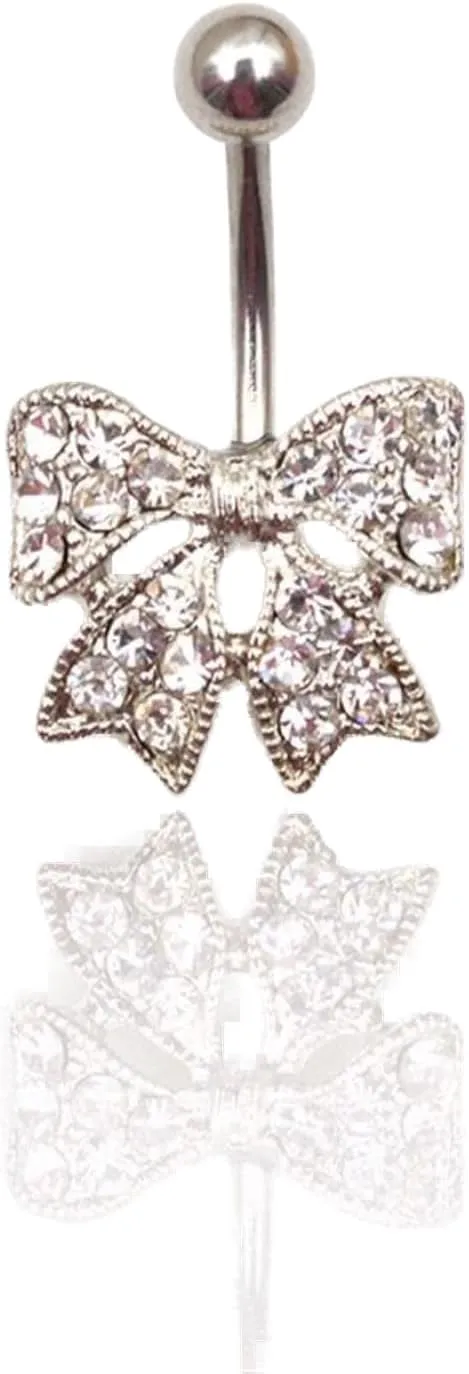 1 Piece Navel Belly Button Ring Rhinestone Bar Butterfly Rhinestone Belly Piercing Body Jewelry