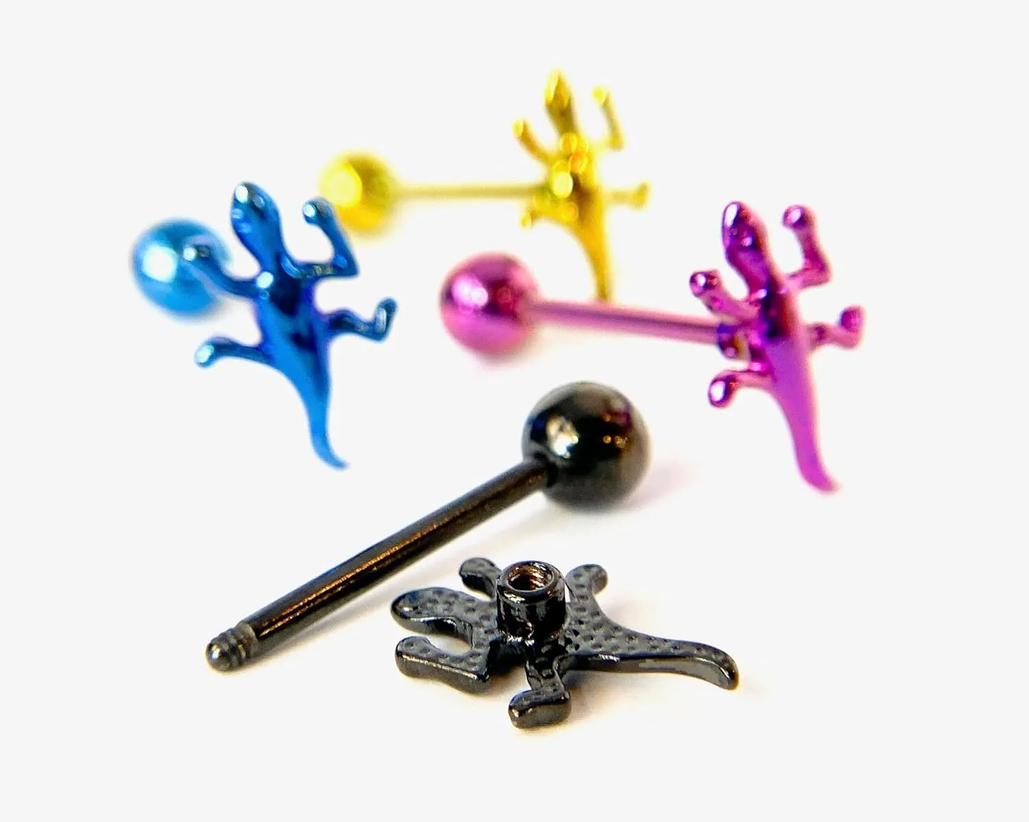1 Piece of Unique Titanium Anodized Lizard Tongue Ring - 14g - Body Jewelry