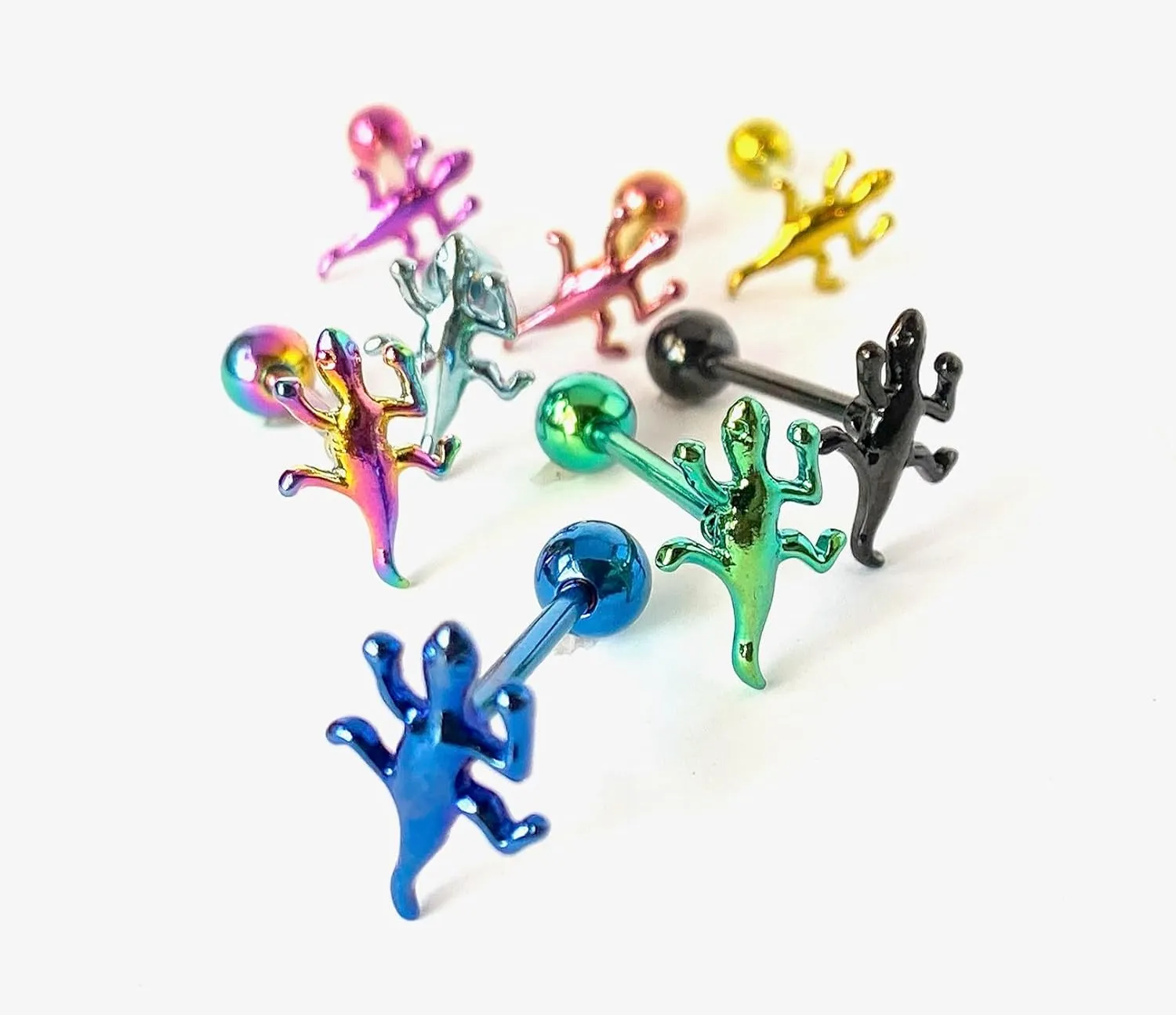 1 Piece of Unique Titanium Anodized Lizard Tongue Ring - 14g - Body Jewelry