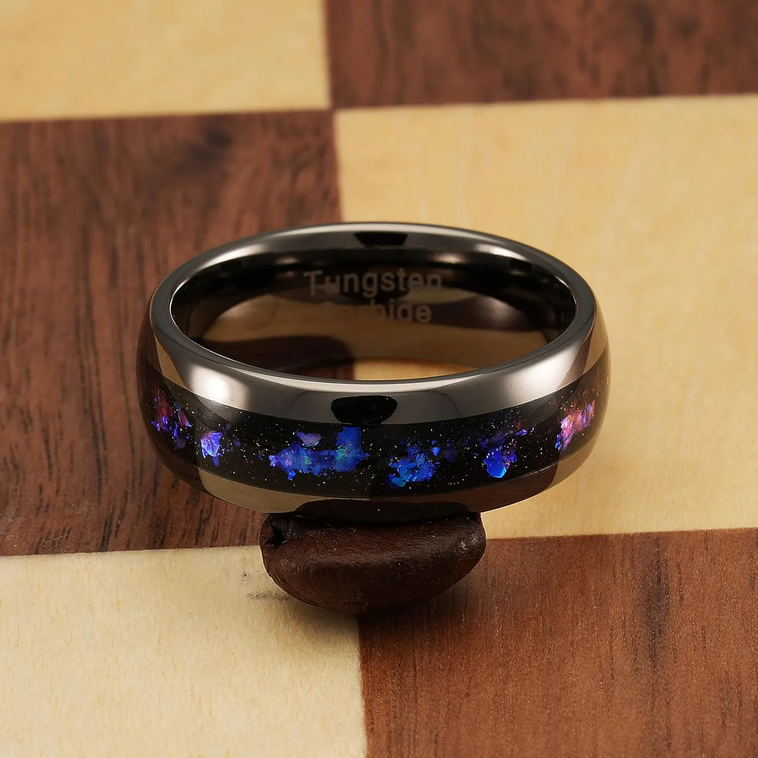 100S JEWELRY Engraved Personalized Gunmetal Tungsten Rings For Men Women Orion Nebula Opal Galaxy Wedding Engagement Promise Band Sizes 6-16