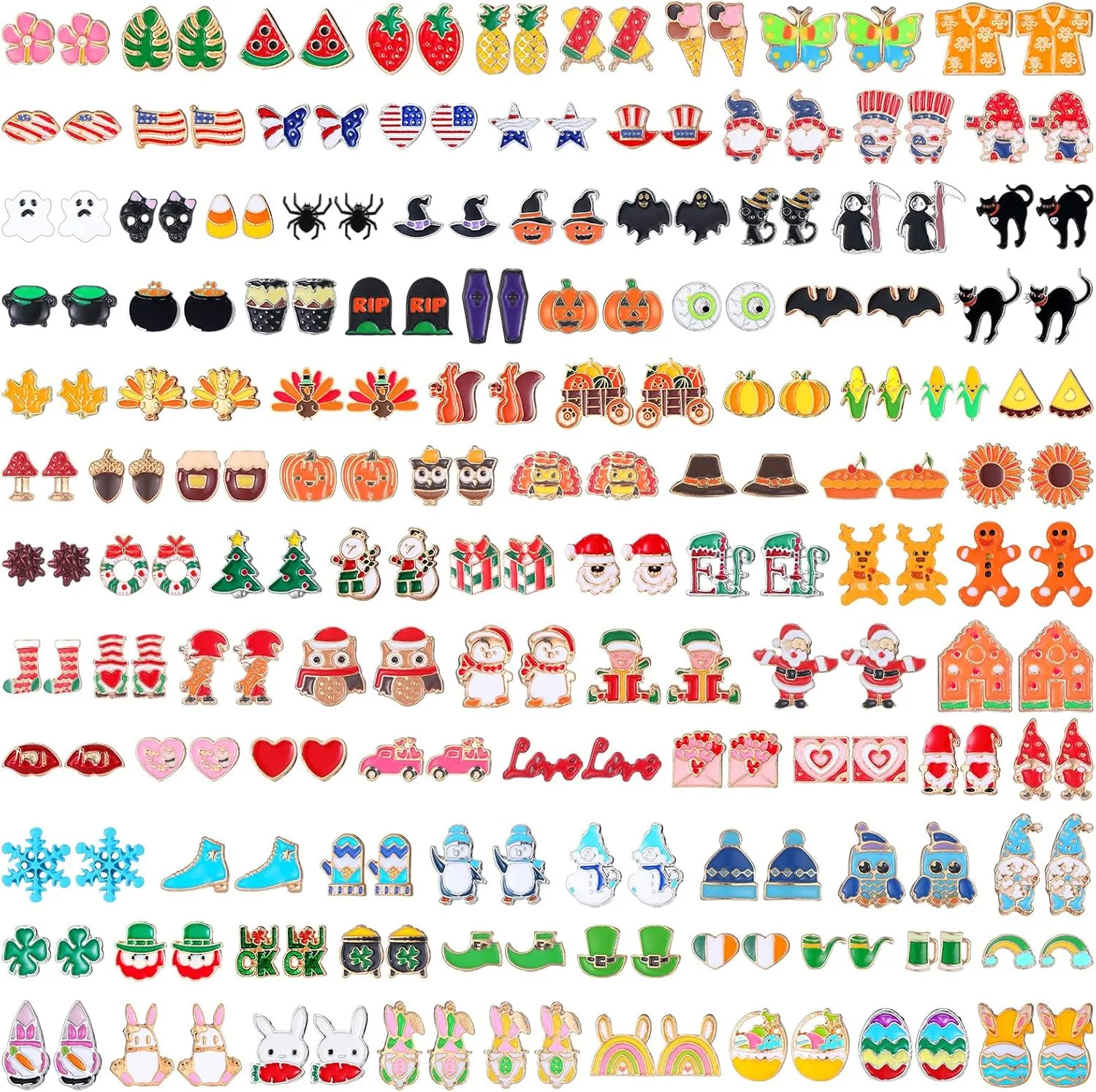 108 Pairs Holiday Earrings for Women Holiday Earrings Variety Pack 4th of July Summer Gifts Party Favors