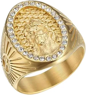 10K Gold Jesus Cross Ring for Men 10K/14K/18K Real Gold Jesus Faith Signet Ring with Moissanite Accents for Men Mens Religion Ring for Fathers Day Christmas US Size 4-18