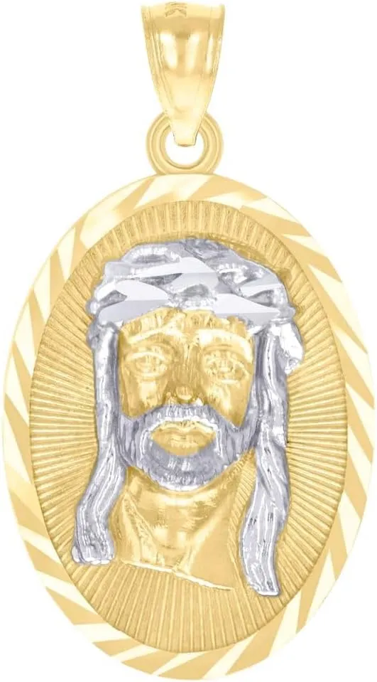 10k Two tone Gold Mens Jesus Religious Charm Pendant 36.6x20mm Wide Necklace for Men