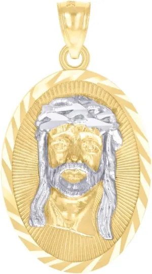10k Two tone Gold Mens Jesus Religious Charm Pendant 36.6x20mm Wide Necklace for Men