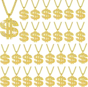 12 Pack Big Gold Chain with Dollar Sign Money Necklaces Fake Dollar Gold Plated Stainless Steel Jewelry Fashion Pendants for Men Women 80s 90s Hip Hop Accessory Halloween Christmas Party Dress Up