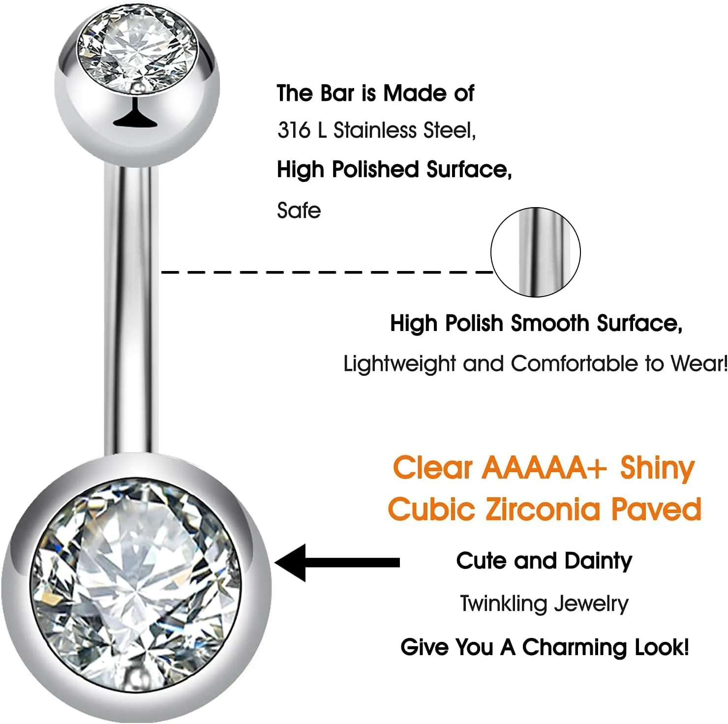 12/15Pcs Belly Button Rings 14G Belly Rings for Women CZ Dangle Curved Navel Barbell Body Piercing Jewelry with Gift Box