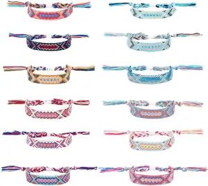 12pcs 12 Colors Boho Surfer Bracelets Ethnic Adjustable Handmade Braided Rope Bracelet Unisex Friendship Bracelets Waterproof Surfer Beach Bracelet Colorful Anklet Bracelet for Women Men