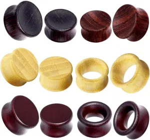 12pcs Wooden Gauges For Ear Nature Wood Tunnels Earrings Plugs Vintage Body Piercings Saddle Stretchers Set 2G-20mm