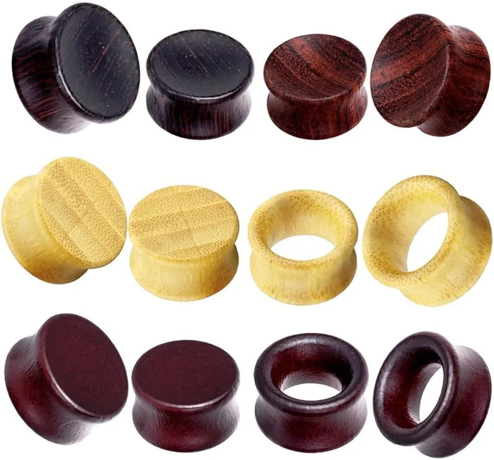 12pcs Wooden Gauges For Ear Nature Wood Tunnels Earrings Plugs Vintage Body Piercings Saddle Stretchers Set 2G-20mm