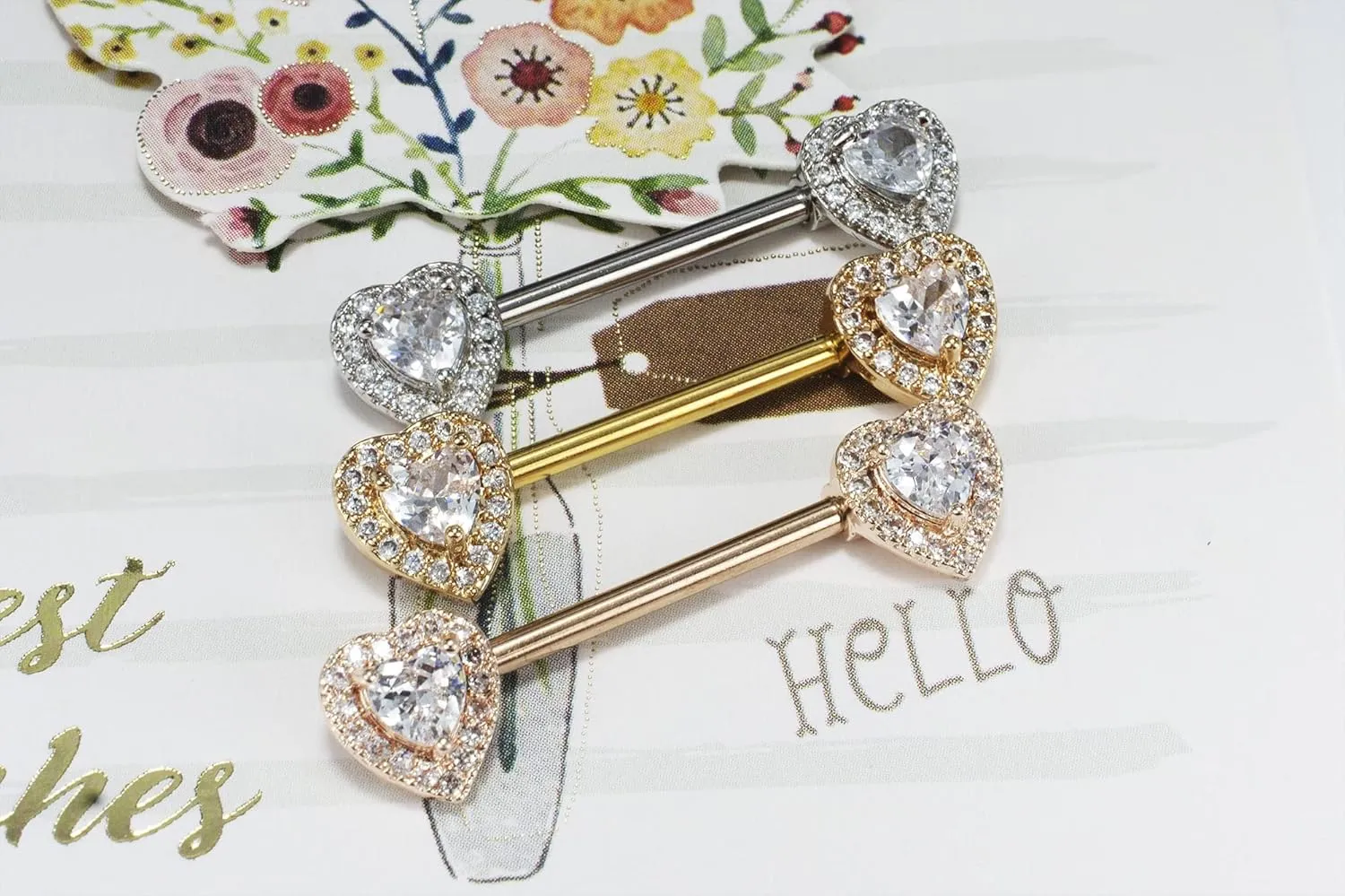 14G Dainty CZ Love Heart Nipple Rings Tongue Ring Surgical Steel Nipple rings Piercing Women Barbells 2Pcs 25/8"(16mm)