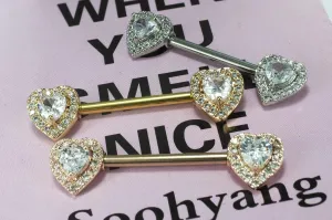 14G Dainty CZ Love Heart Nipple Rings Tongue Ring Surgical Steel Nipple rings Piercing Women Barbells 2Pcs 25/8"(16mm)