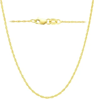14K, 10K Yellow or White or Rose Solid Gold Italian Diamond Cut 0.8 mm-1.2 mm Rope Chain Necklace Thin & Strong gold chain Thin And Lightweight MADE IN ITALY