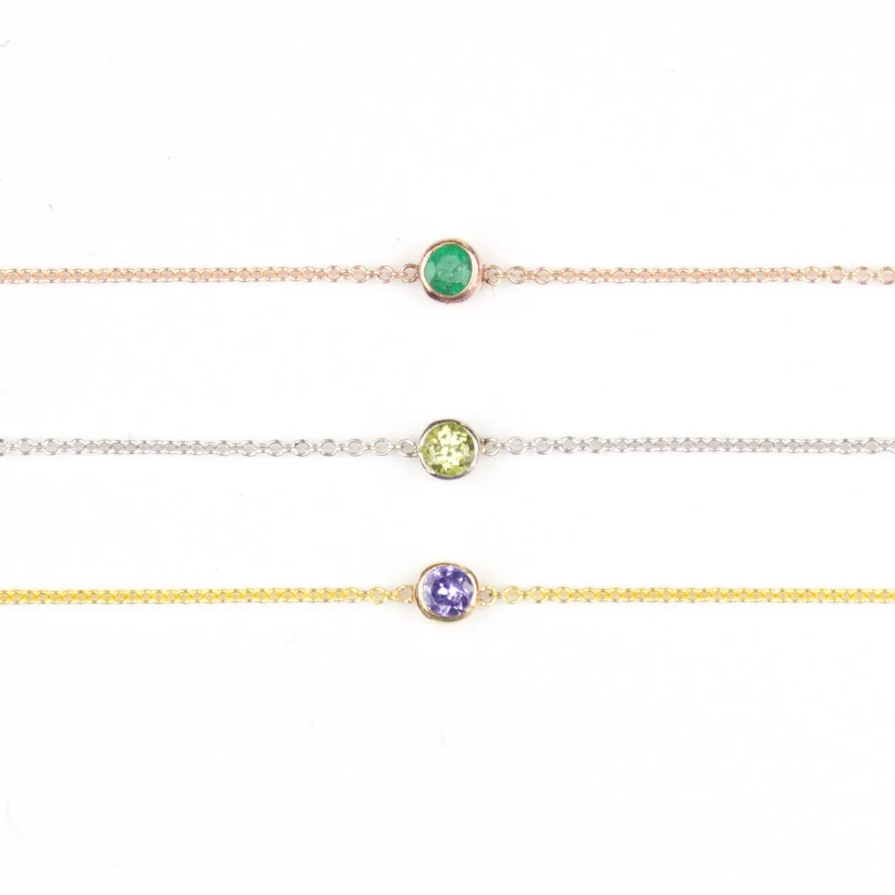 14K Gold Asymmetrical Birthstone Necklace - Tanzanite (December)