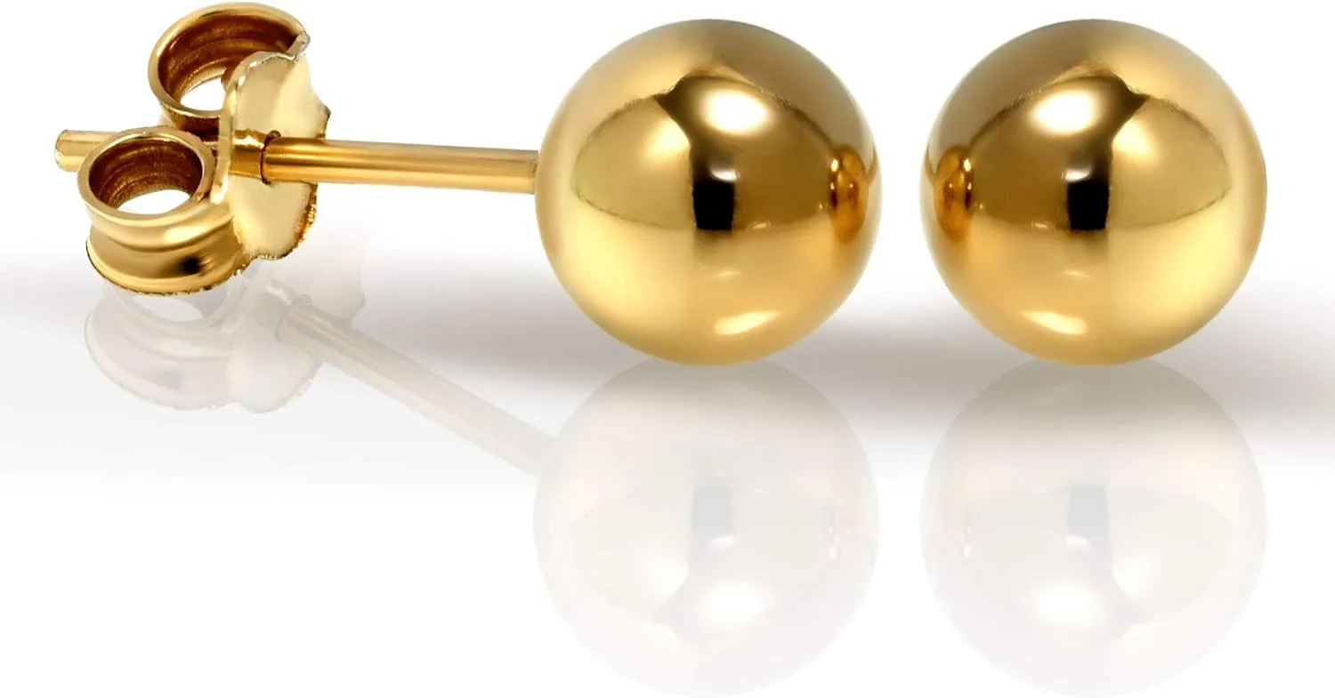 14K Gold Ball Stud Earrings for Women | Studs With Push Backs | Real Hypoallergenic Jewelry and Accessories | 3mm - 8mm