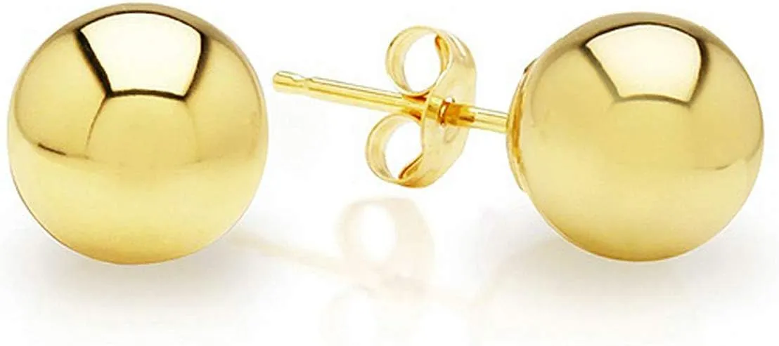 14K Gold Ball Stud Earrings for Women | Studs With Push Backs | Real Hypoallergenic Jewelry and Accessories | 3mm - 8mm