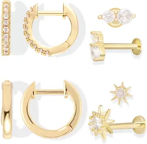 14K Gold Earrings, Hypoallergenic Surgical Steel Earrings for Women, Small 14K Gold Plated Hoop Earrings Trendy, Tragus Piercing Jewelry Flat Back Stud Perfect for Fashion Style.
