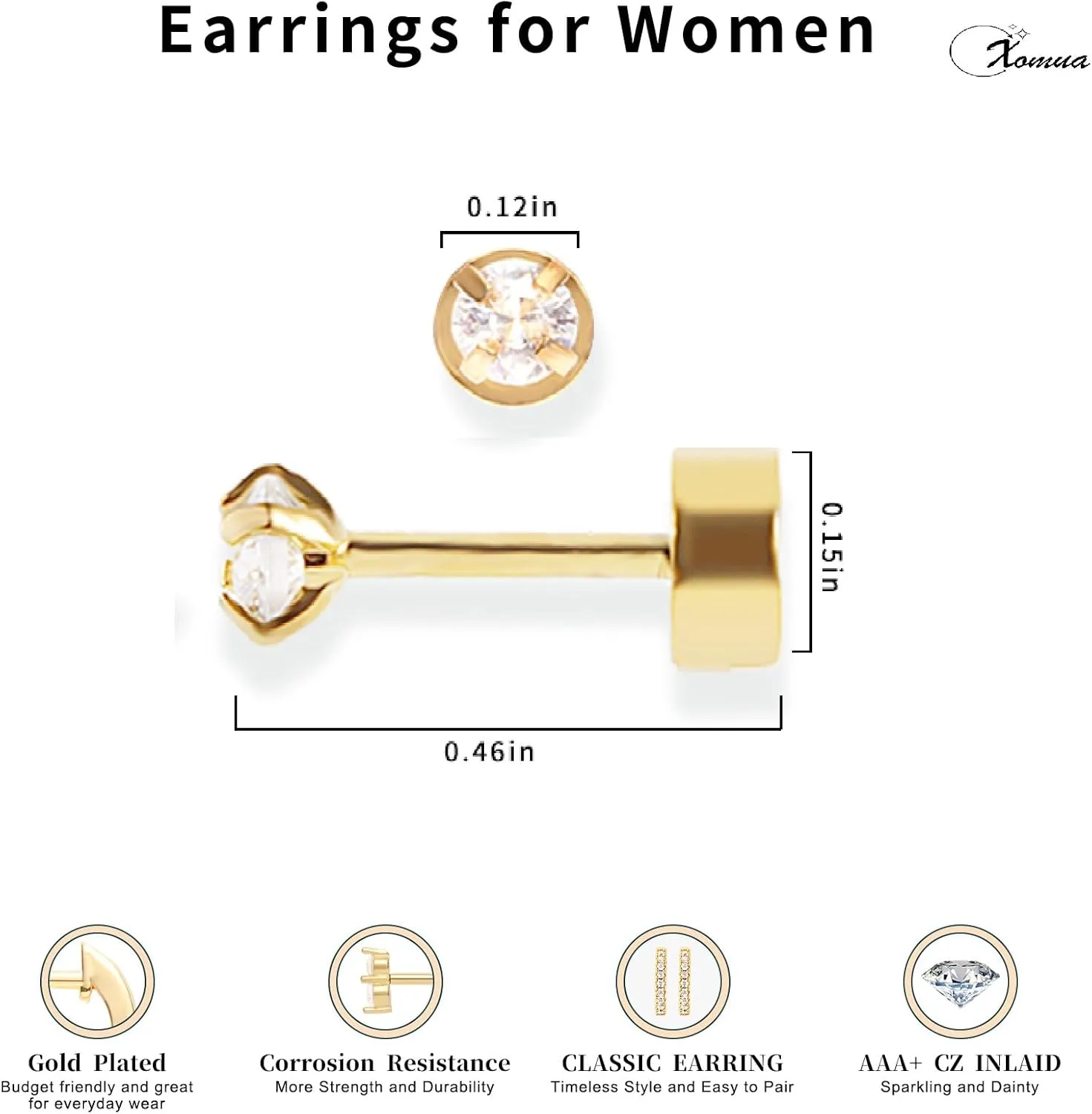 14K Gold Earrings, Hypoallergenic Surgical Steel Earrings for Women, Small 14K Gold Plated Hoop Earrings Trendy, Tragus Piercing Jewelry Flat Back Stud Perfect for Fashion Style.