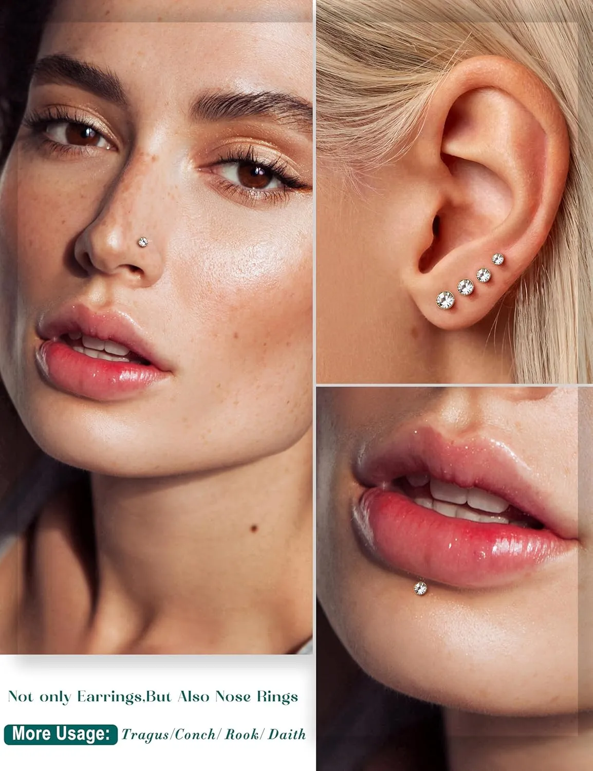 14K Gold Filled Threadless Nose Studs for Women Men-316L Surgical Steel Push in Flat Back Stud Earrings CZ Nose Nostril Tragus Helix Cartilage Conch Piercing Jewelry Hypoallergenic 20G 18G