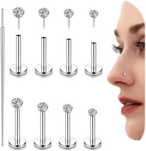 14K Gold Filled Threadless Nose Studs for Women Men-316L Surgical Steel Push in Flat Back Stud Earrings CZ Nose Nostril Tragus Helix Cartilage Conch Piercing Jewelry Hypoallergenic 20G 18G