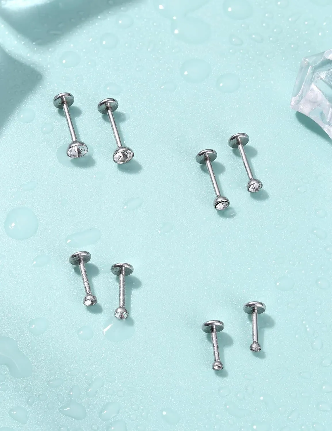 14K Gold Filled Threadless Nose Studs for Women Men-316L Surgical Steel Push in Flat Back Stud Earrings CZ Nose Nostril Tragus Helix Cartilage Conch Piercing Jewelry Hypoallergenic 20G 18G