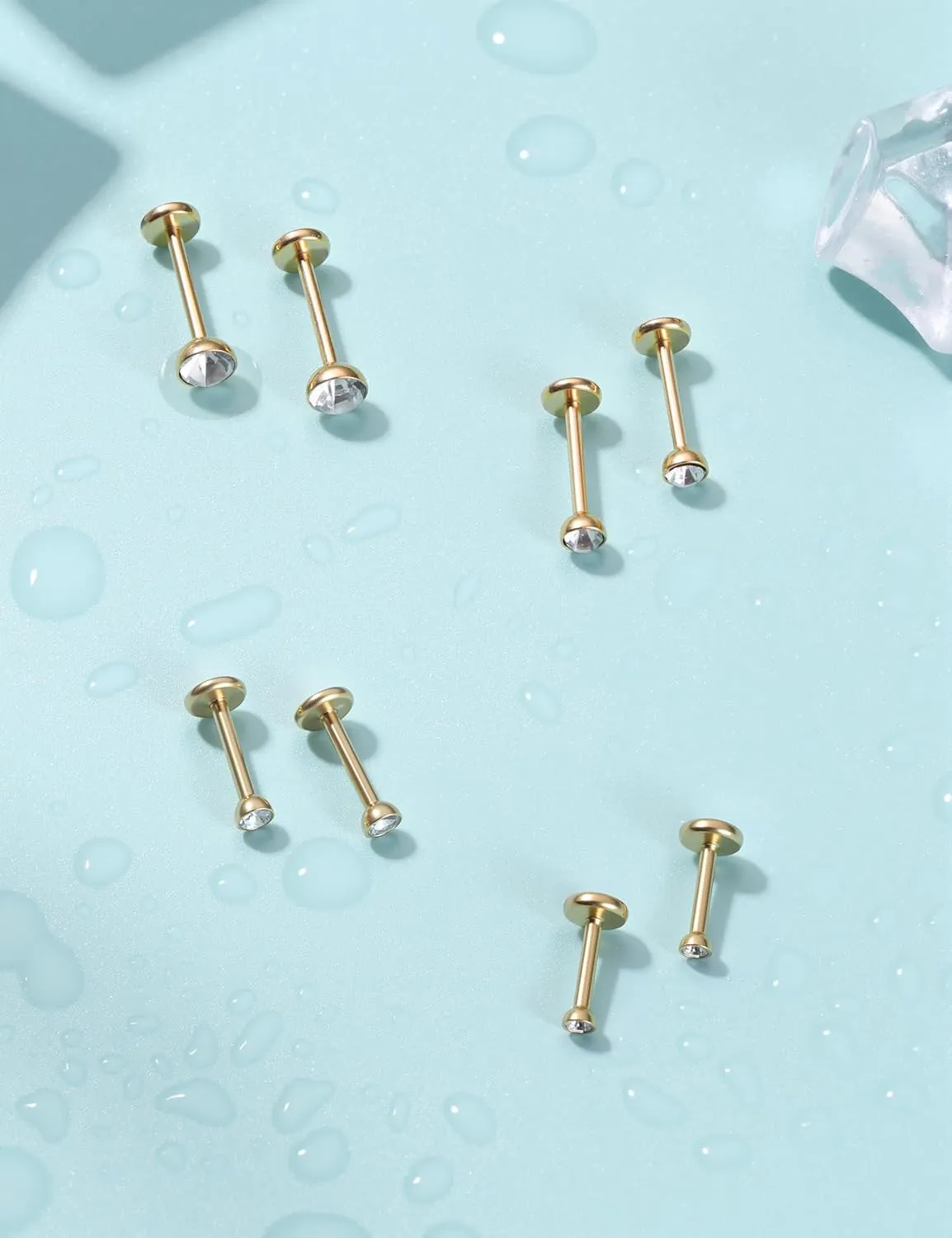 14K Gold Filled Threadless Nose Studs for Women Men-316L Surgical Steel Push in Flat Back Stud Earrings CZ Nose Nostril Tragus Helix Cartilage Conch Piercing Jewelry Hypoallergenic 20G 18G