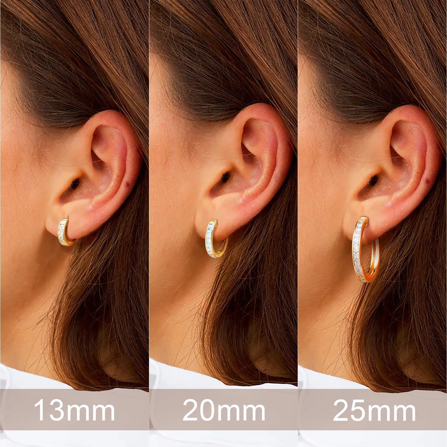 14K Gold Hoop Earrings for Women 14K Gold Earrings Dazzling Square Cubic Zirconia Lightweight Huggie Womens Earring Hoops 13/20/25mm