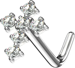 14K Gold L Bend Nose Stud Rings with CZ Paved Cross Top 20G 1/4' White Gold Body Unique Jewelry Delicate Design Piercing Steel Surgical For Women
