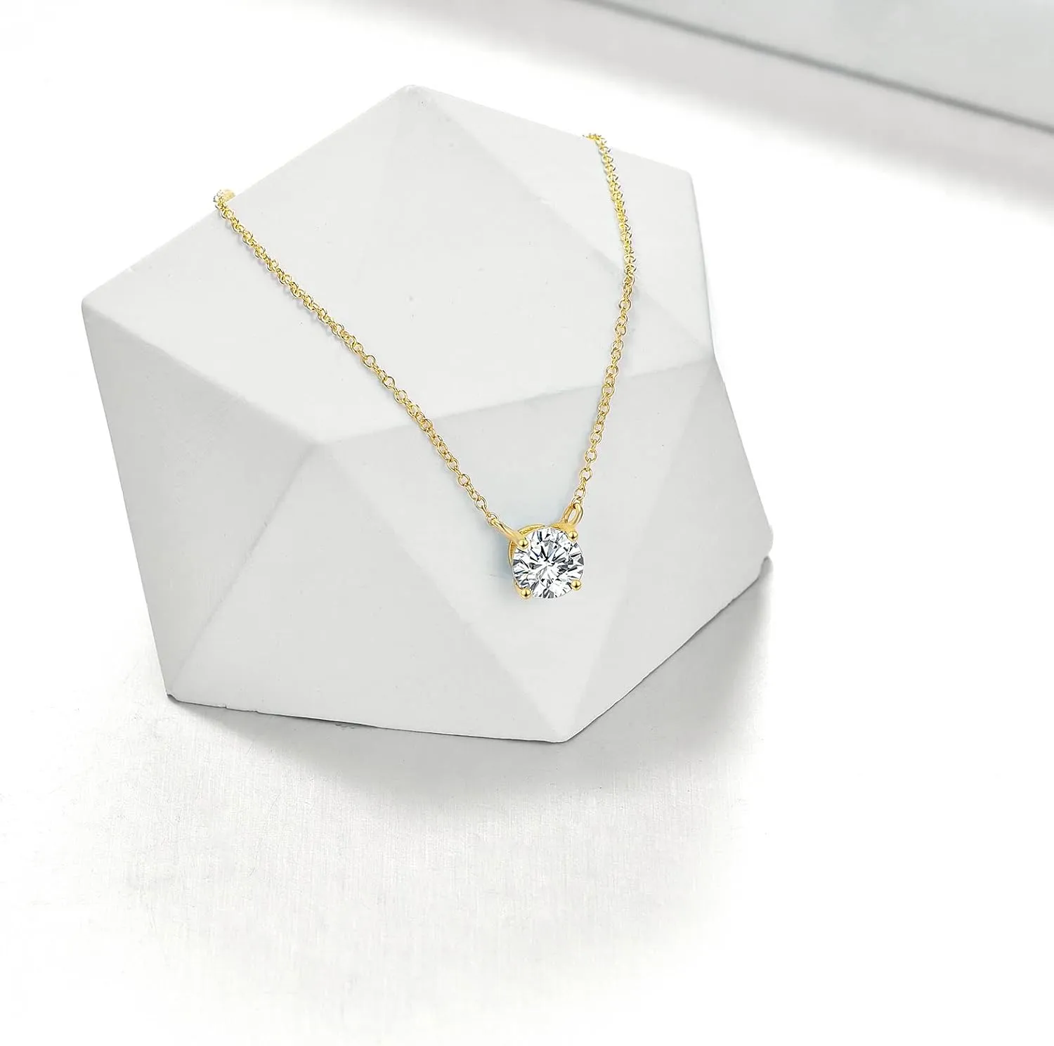14K Gold Moissanite Necklace Round Cut Moissanite Solitaire Simulated Diamond Pendant Necklace for Women, Birthday Mothers Day Gifts for Mom Her Wife, Available in 0.5-2CT, 16 2 Inches Chain