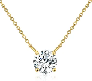 14K Gold Moissanite Necklace Round Cut Moissanite Solitaire Simulated Diamond Pendant Necklace for Women, Birthday Mothers Day Gifts for Mom Her Wife, Available in 0.5-2CT, 16 2 Inches Chain