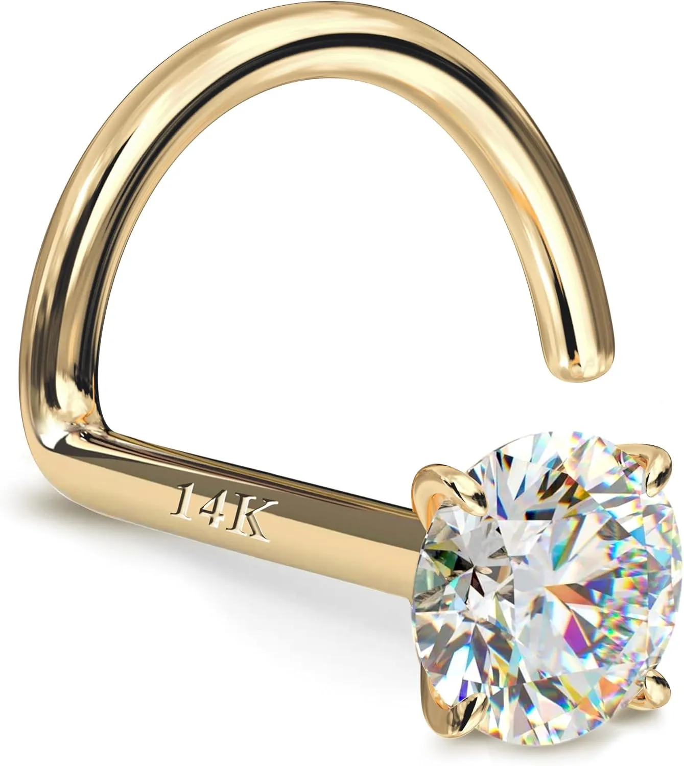 14K Gold Nose Rings Studs : Solid Gold 18G 20G 22G Screw Nose Rings Simulated Diamond CZ Nose Studs Hypoallergenic Nose Piercings for Women Men