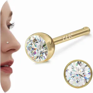 14K Gold Nose Rings Studs : Solid Gold 18G 20G Straight Nose Rings Simulated Diamond CZ Nose Studs Hypoallergenic Nose Piercings for Women Men 1.5/2/3mm