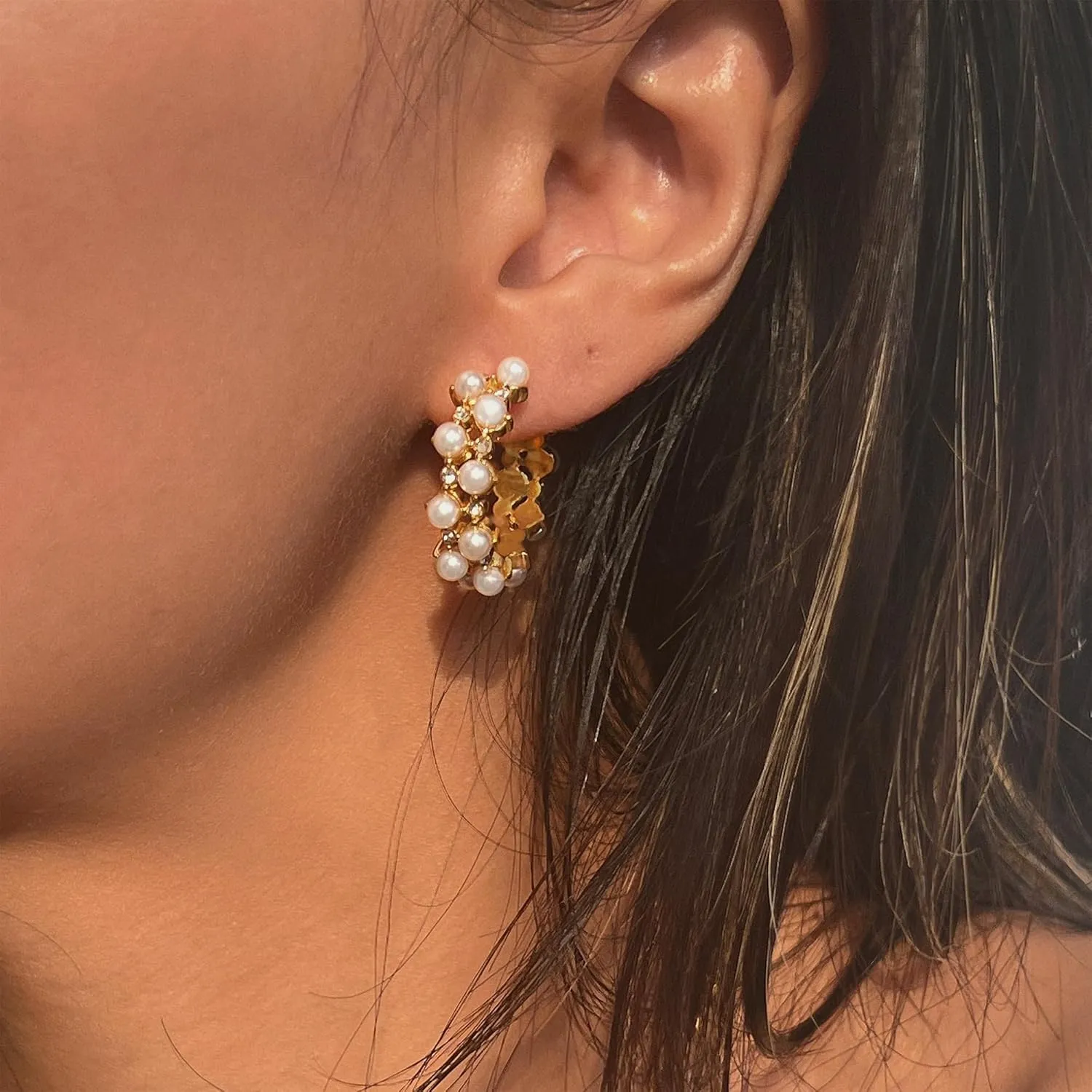 14K Gold Pearl Earrings for Women - Trendy Hoop, Cute Huggie, Drop, Dainty Cubic Zirconia Studs Jewelry