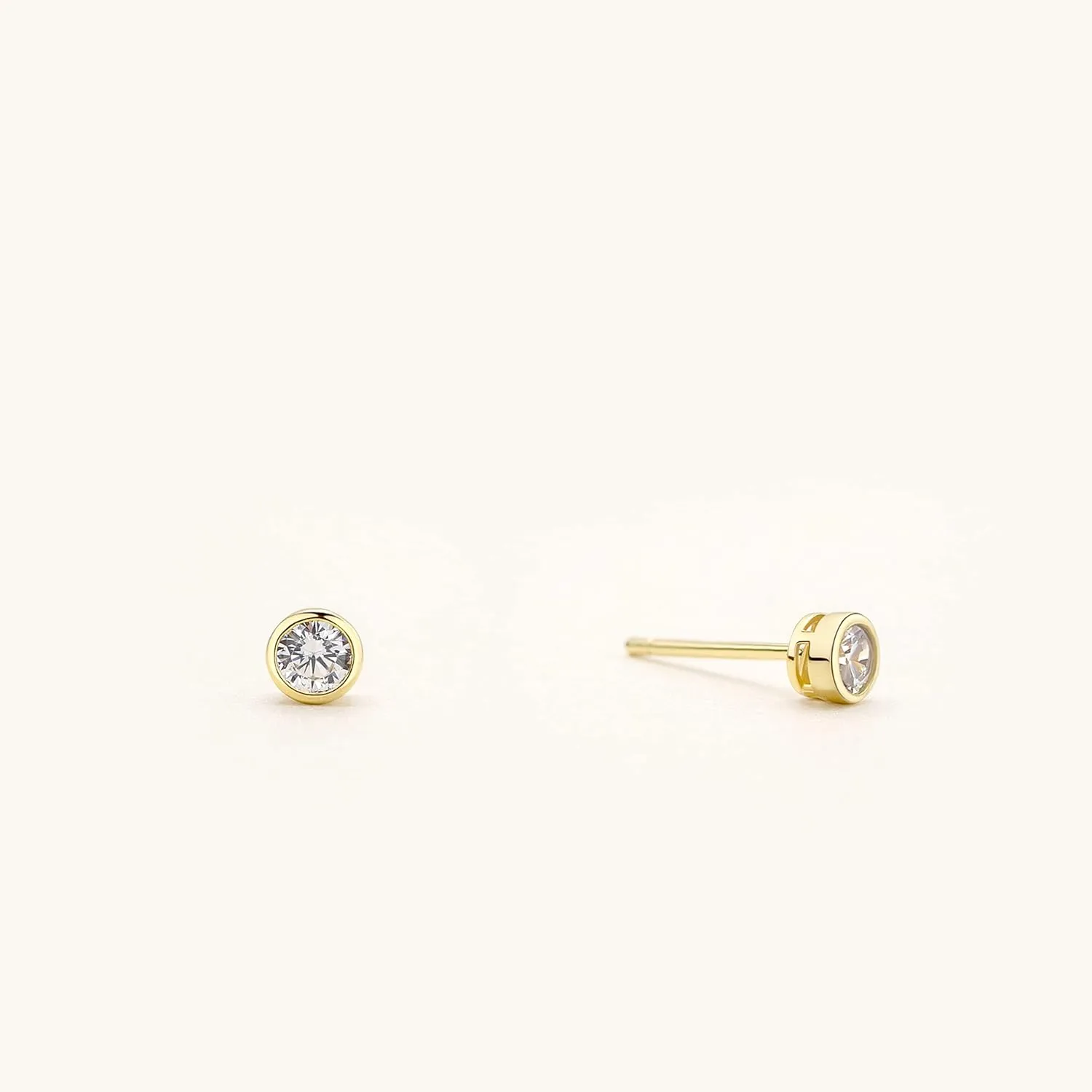 14K Gold Plated 925 Sterling Silver Cubic Zirconia Round Bezel Set Stud Earrings, 2mm to 4mm Stone