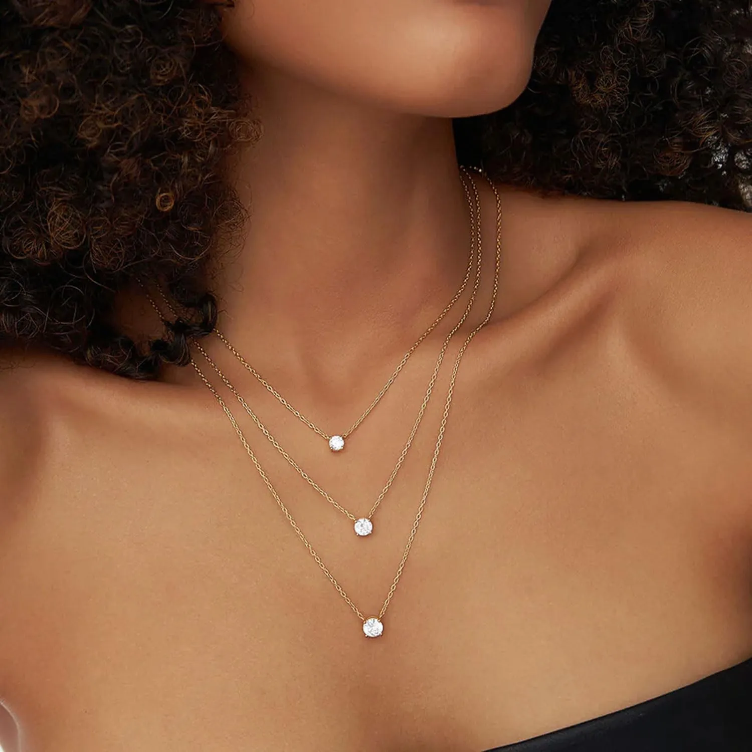 14k Gold Plated Cubic Zirconia Diamond Pendant Necklace Dainty Simple Gold Choker Necklaces for Women