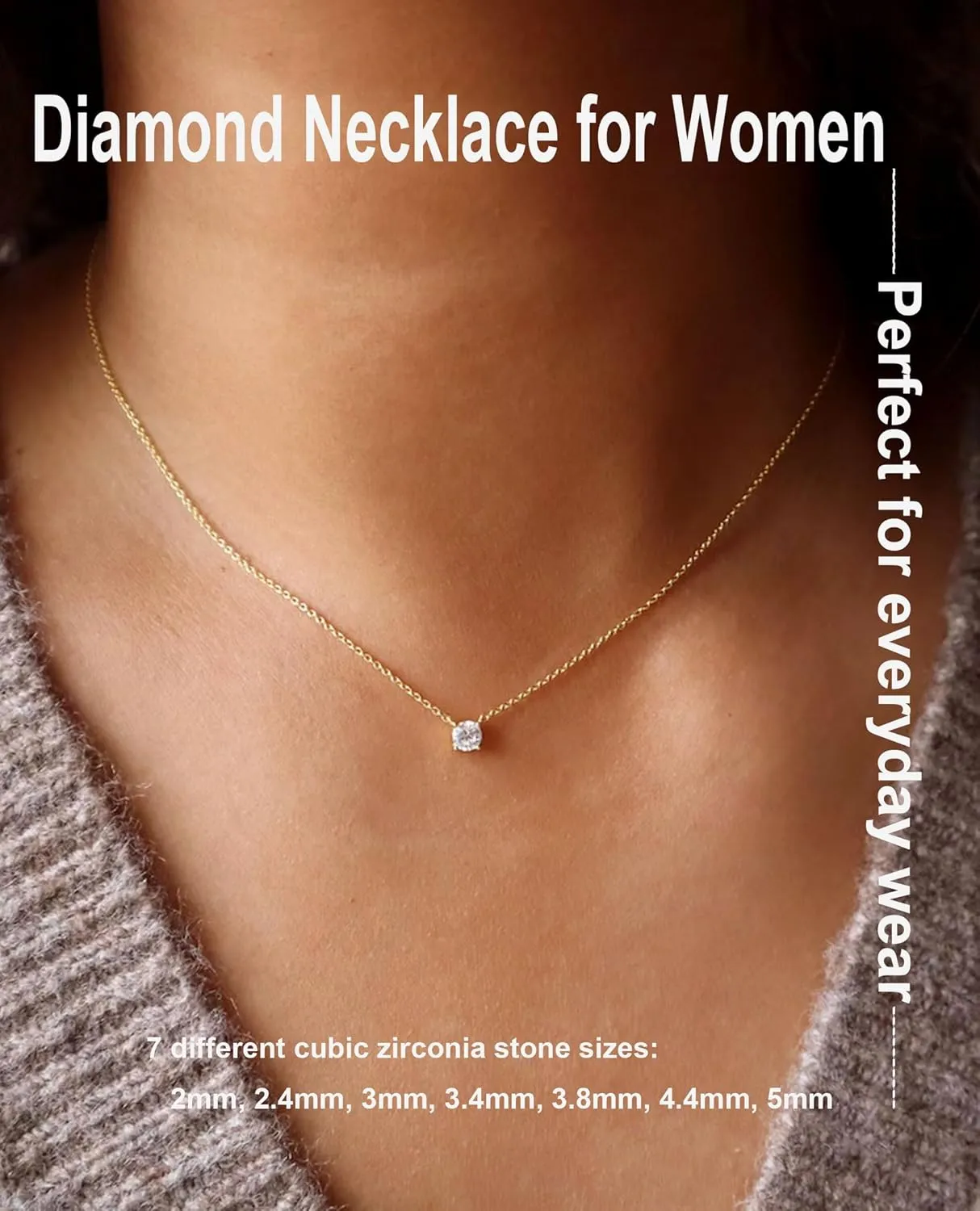 14k Gold Plated Cubic Zirconia Diamond Pendant Necklace Dainty Simple Gold Choker Necklaces for Women