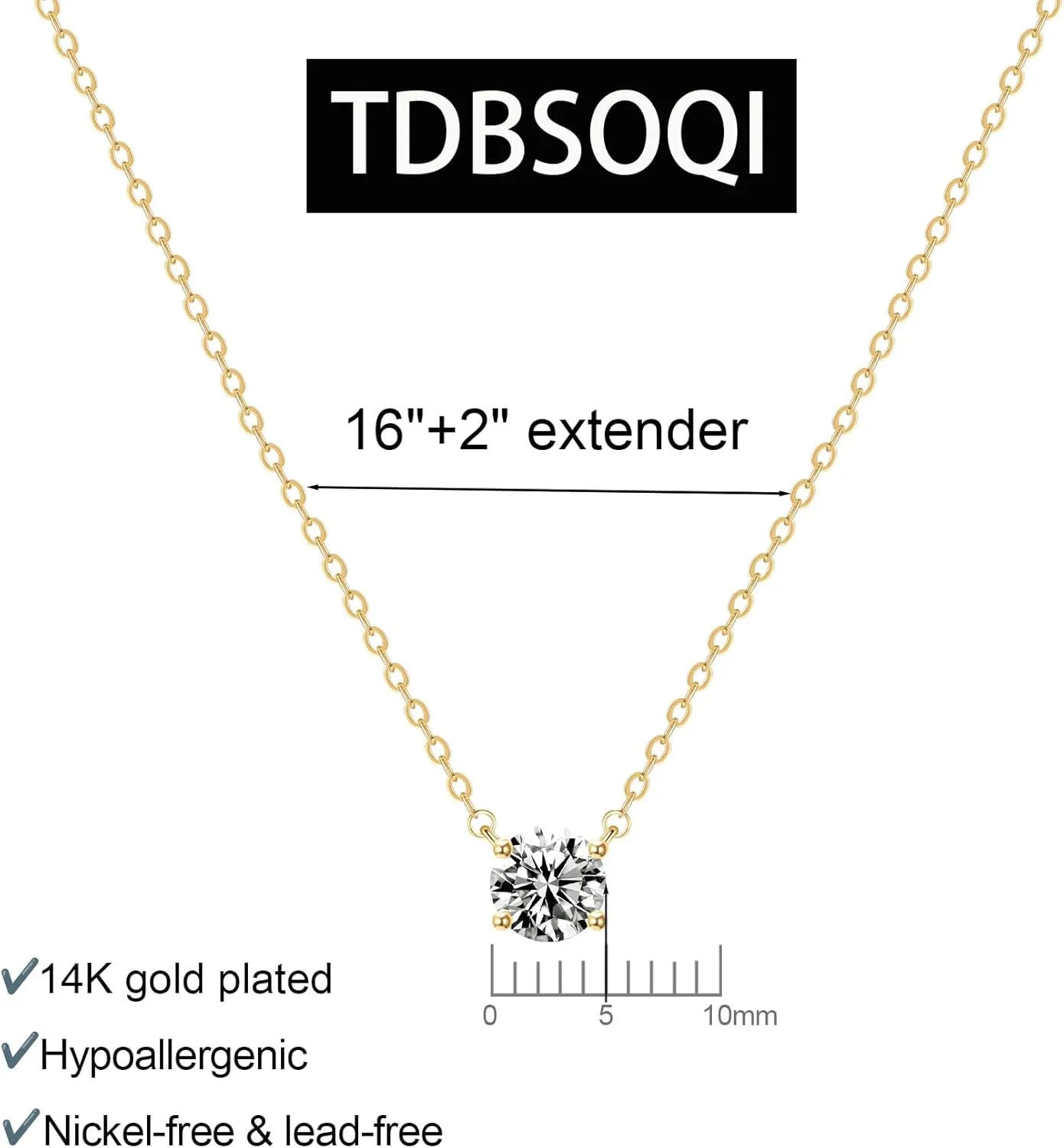 14k Gold Plated Cubic Zirconia Diamond Pendant Necklace Dainty Simple Gold Choker Necklaces for Women