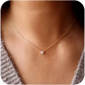 14k Gold Plated Cubic Zirconia Diamond Pendant Necklace Dainty Simple Gold Choker Necklaces for Women