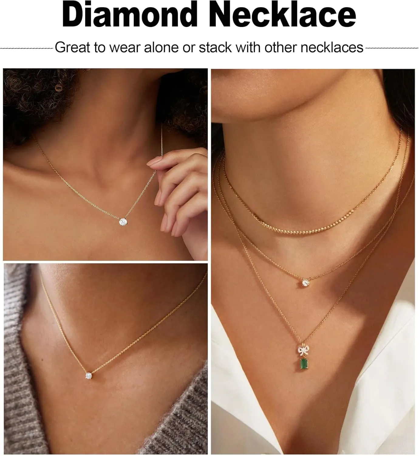 14k Gold Plated Cubic Zirconia Diamond Pendant Necklace Dainty Simple Gold Choker Necklaces for Women
