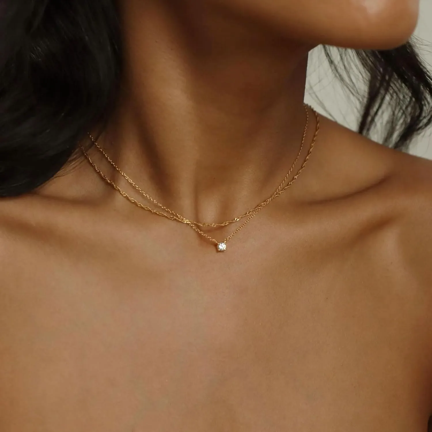 14k Gold Plated Cubic Zirconia Diamond Pendant Necklace Dainty Simple Gold Choker Necklaces for Women