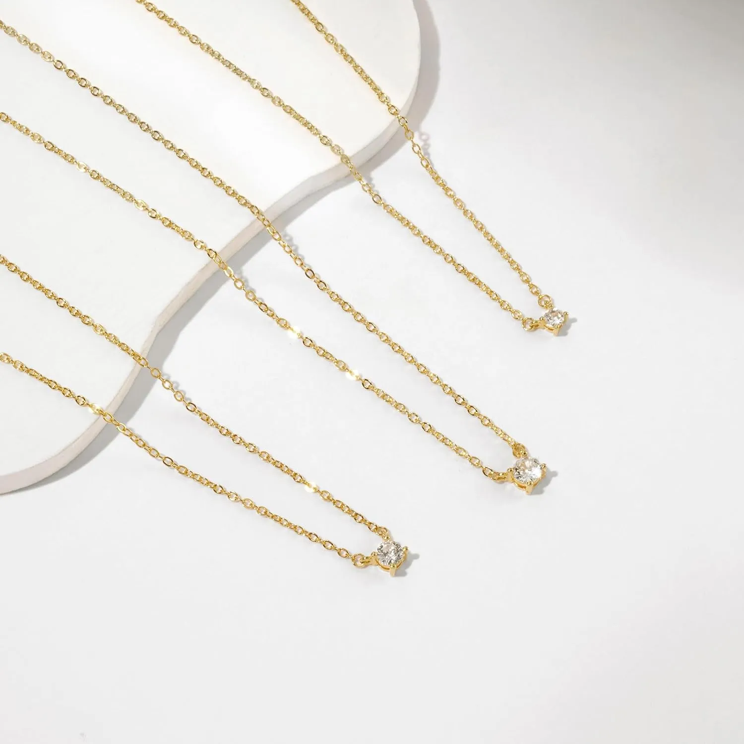 14k Gold Plated Cubic Zirconia Diamond Pendant Necklace Dainty Simple Gold Choker Necklaces for Women