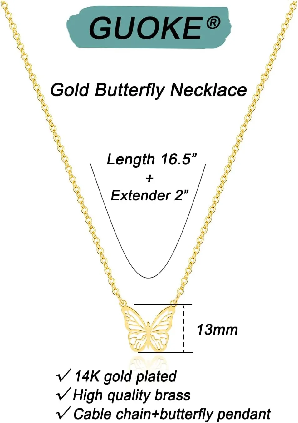 14K Gold Plated Dainty Butterfly Baseball Crown Compass Shell Starfish Airplane Bird Heart Lightning Leaf Turtle Horse Cherry Paperclip Bow Necklace Simple Jewelry