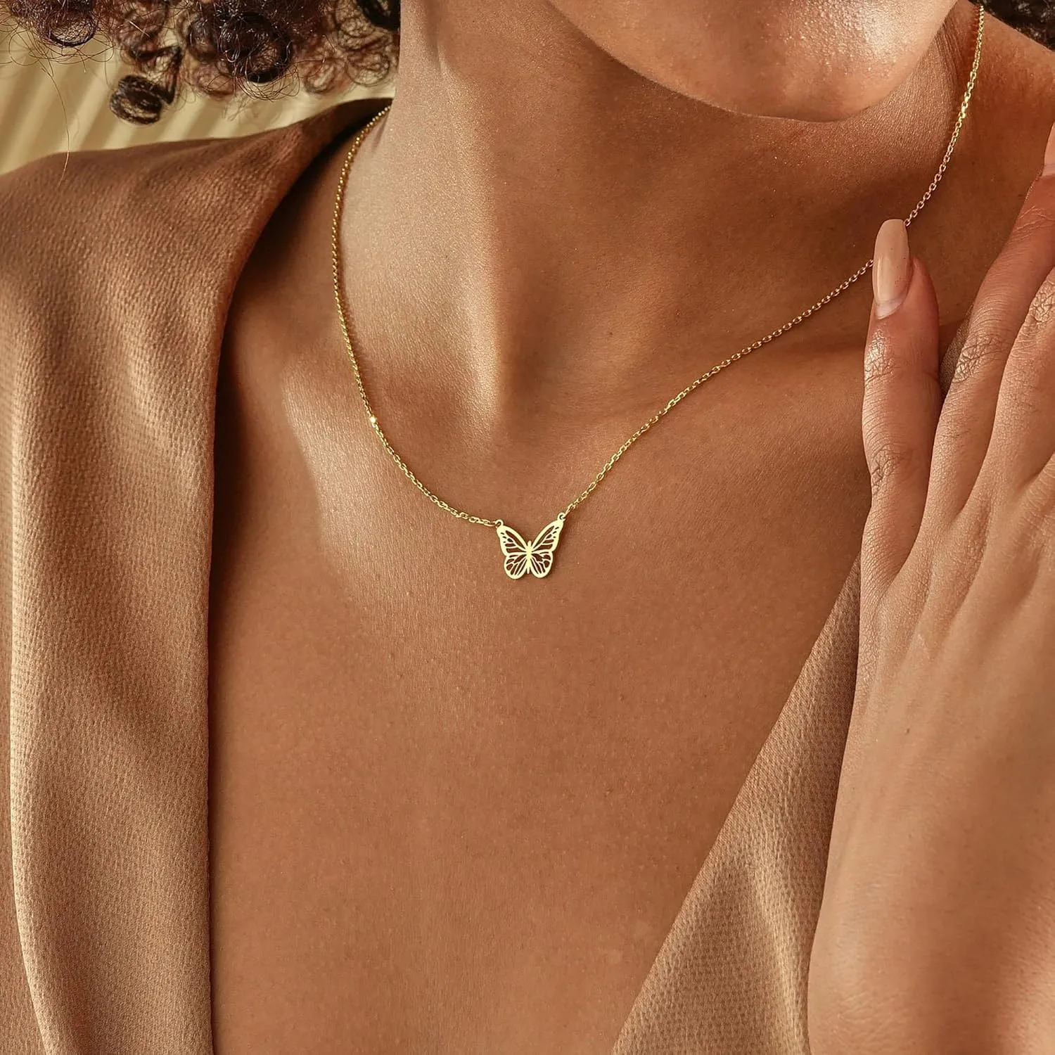 14K Gold Plated Dainty Butterfly Baseball Crown Compass Shell Starfish Airplane Bird Heart Lightning Leaf Turtle Horse Cherry Paperclip Bow Necklace Simple Jewelry