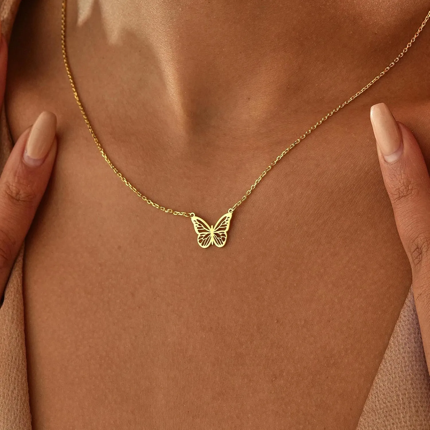 14K Gold Plated Dainty Butterfly Baseball Crown Compass Shell Starfish Airplane Bird Heart Lightning Leaf Turtle Horse Cherry Paperclip Bow Necklace Simple Jewelry