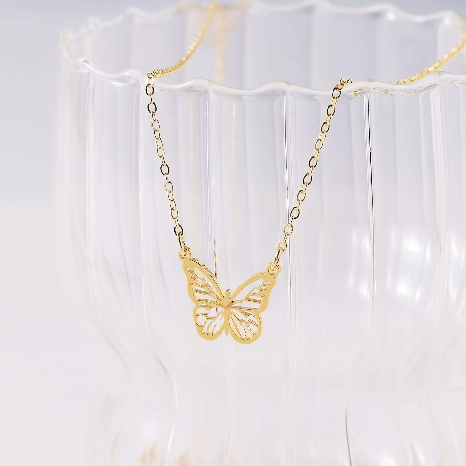 14K Gold Plated Dainty Butterfly Baseball Crown Compass Shell Starfish Airplane Bird Heart Lightning Leaf Turtle Horse Cherry Paperclip Bow Necklace Simple Jewelry