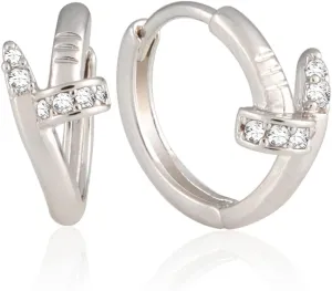 14K Gold Plated Small Nail CZ Accent Huggie Hoop Earrings | Cuff Earrings Small Hoop Earrings for Women