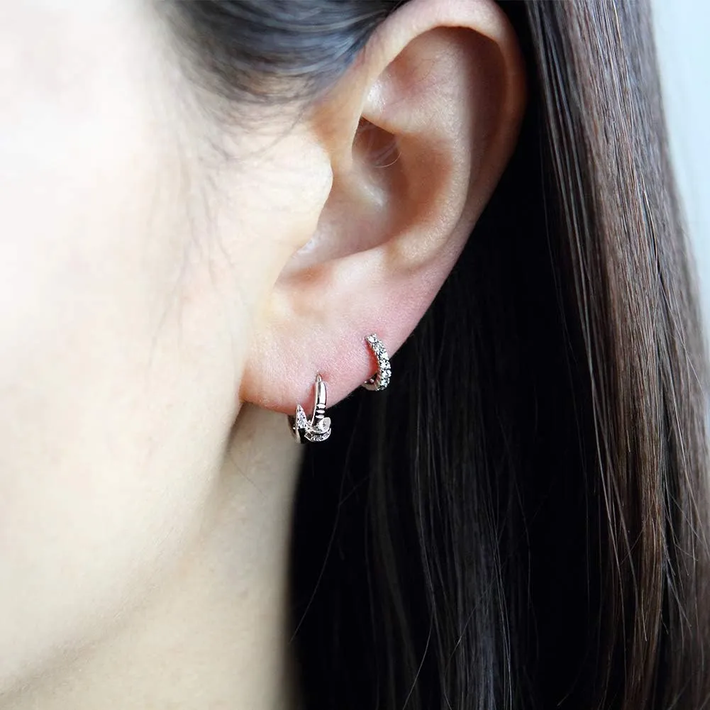 14K Gold Plated Small Nail CZ Accent Huggie Hoop Earrings | Cuff Earrings Small Hoop Earrings for Women