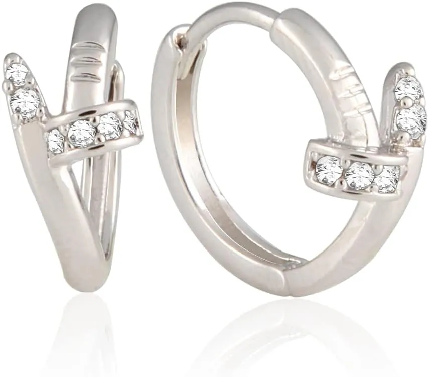 14K Gold Plated Small Nail CZ Accent Huggie Hoop Earrings | Cuff Earrings Small Hoop Earrings for Women